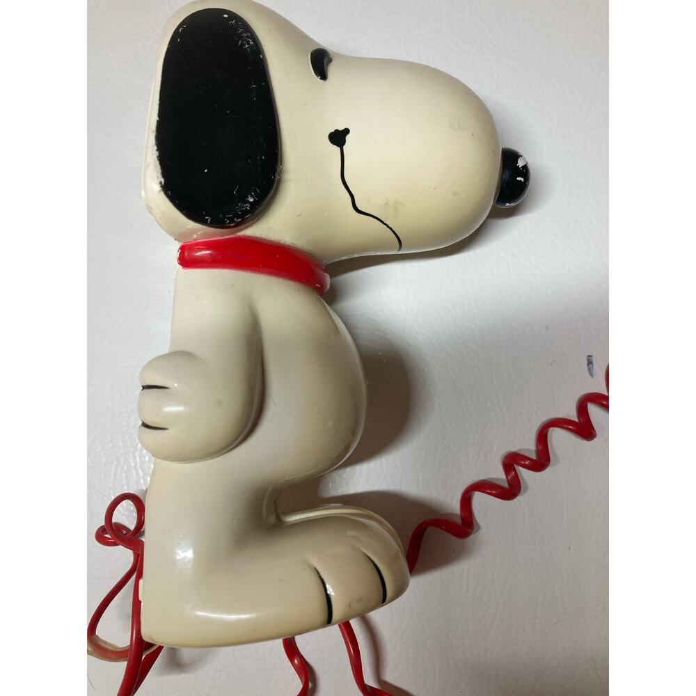 Vintage Snoopy Push Button Wall Mount Landline Phone With Red Cord